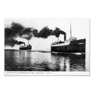 Boat race on Muskegon Lake, Muskegon, MI Vintage Photo Print