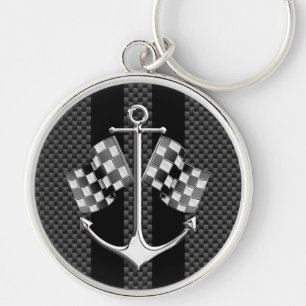 Boat Racing Nautical Carbon Fiber Chrome Styles Keychain