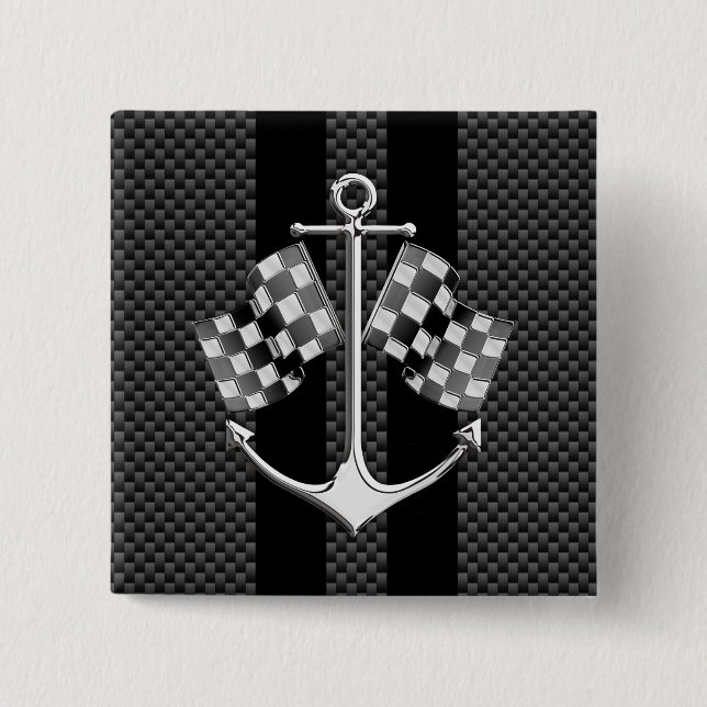 Boat Racing Nautical Carbon Fiber Chrome Styles Pinback Button (Front)
