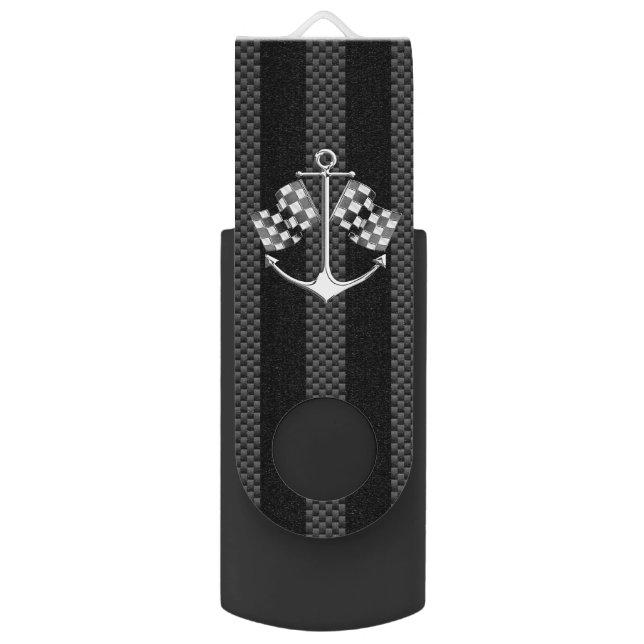 Boat Racing Nautical Checkered Carbon Fiber Style Flash Drive (Front Vertical)