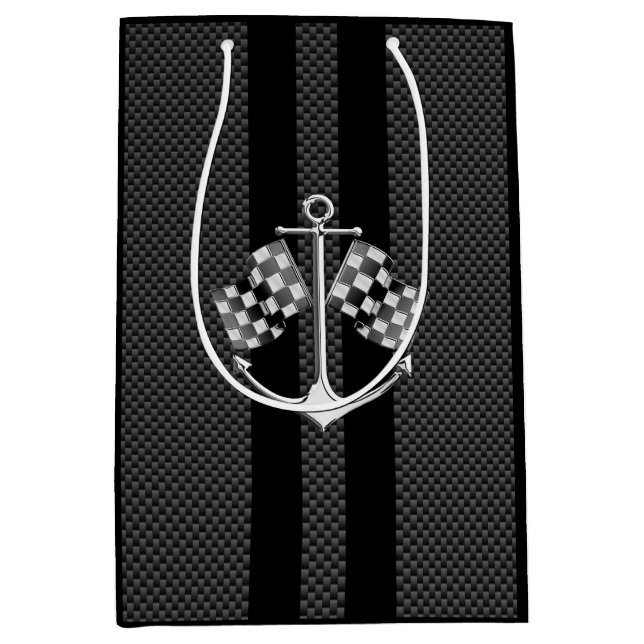 Boat Racing Nautical Checkered Carbon Fiber Style Medium Gift Bag (Front)