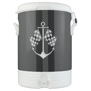 Boat Racing Nautical in Black Carbon Fiber Style Beverage Cooler