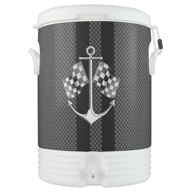 Boat Racing Nautical in Black Carbon Fiber Style Beverage Cooler (Front)