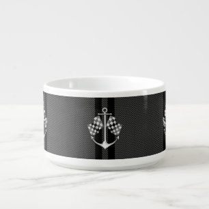 Boat Racing Nautical in Black Carbon Fiber Style Bowl
