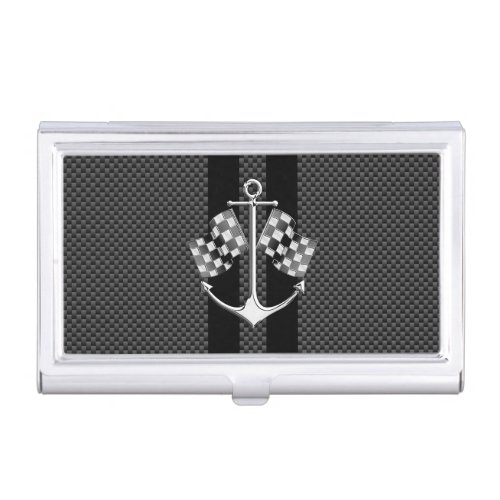 Boat Racing Nautical in Black Carbon Fiber Style Business Card Holder