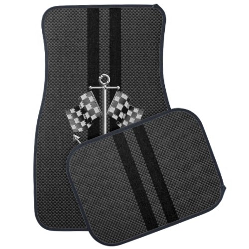 Boat Racing Nautical in Black Carbon Fiber Style Car Mat