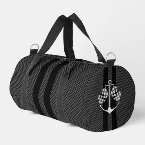 Boat Racing Nautical in Black Carbon Fiber Style Duffle Bag
