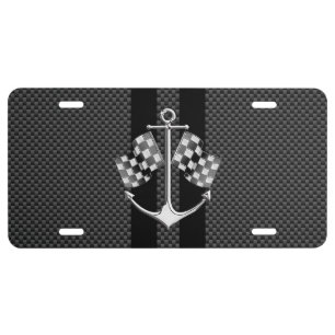 Boat Racing Nautical in Black Carbon Fiber Style License Plate
