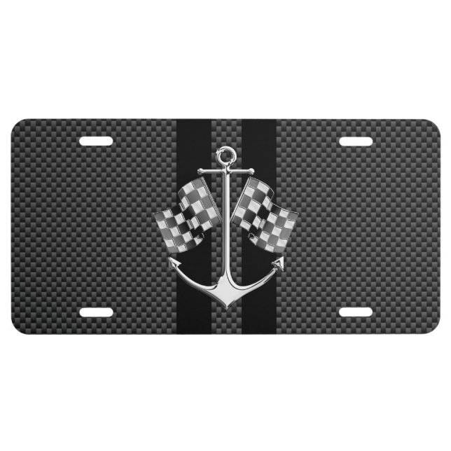 Boat Racing Nautical in Black Carbon Fiber Style License Plate (Front)
