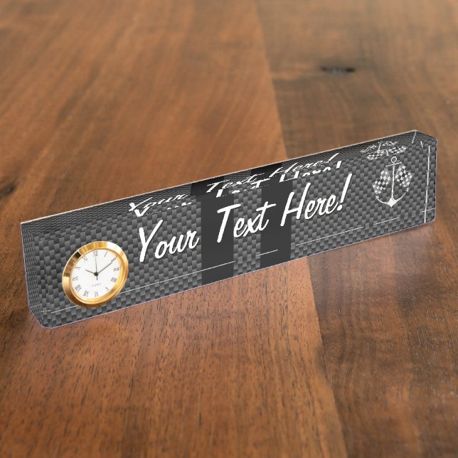 Boat Racing Nautical in Black Carbon Fiber Style Name Plate (Side)