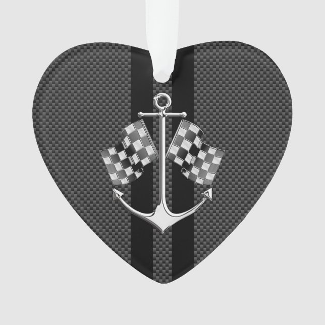 Boat Racing Nautical in Black Carbon Fiber Style Ornament (Front)