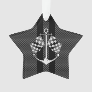 Boat Racing Nautical in Black Carbon Fiber Style Ornament