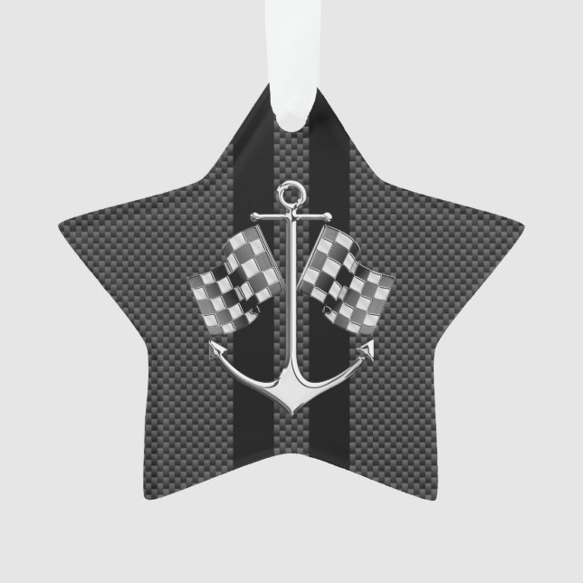 Boat Racing Nautical in Black Carbon Fiber Style Ornament (Front)