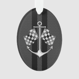 Boat Racing Nautical in Black Carbon Fiber Style Ornament