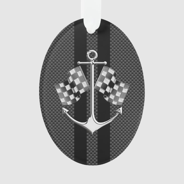 Boat Racing Nautical in Black Carbon Fiber Style Ornament (Front)