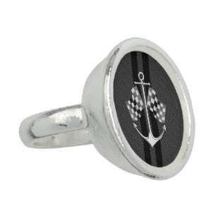 Boat Racing Nautical in Black Carbon Fiber Style Ring