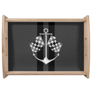 Boat Racing Nautical in Black Carbon Fiber Style Serving Tray