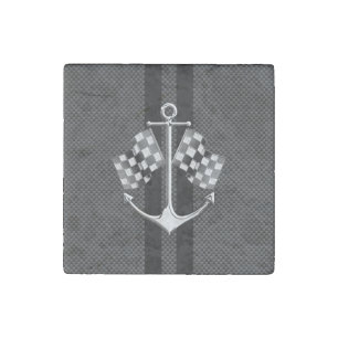 Boat Racing Nautical in Black Carbon Fiber Style Stone Magnet