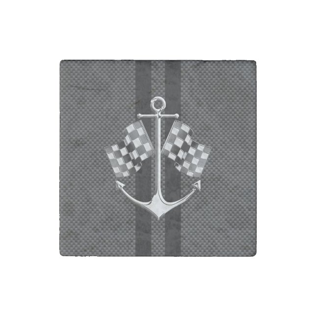 Boat Racing Nautical in Black Carbon Fiber Style Stone Magnet (Front)