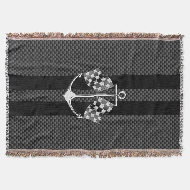 Boat Racing Nautical in Black Carbon Fiber Style Throw Blanket (Front)