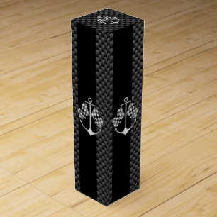 Boat Racing Nautical in Black Carbon Fiber Style Wine Box