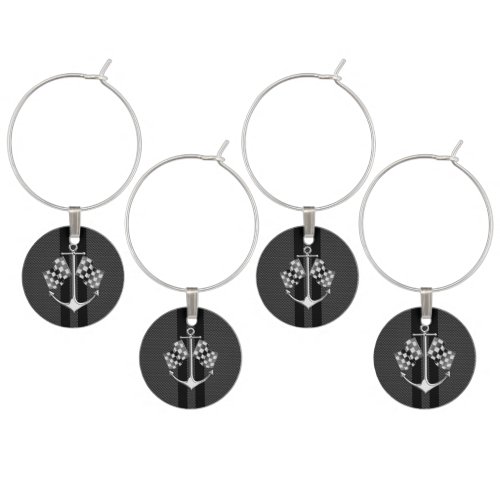 Boat Racing Nautical in Black Carbon Fiber Style Wine Glass Charm
