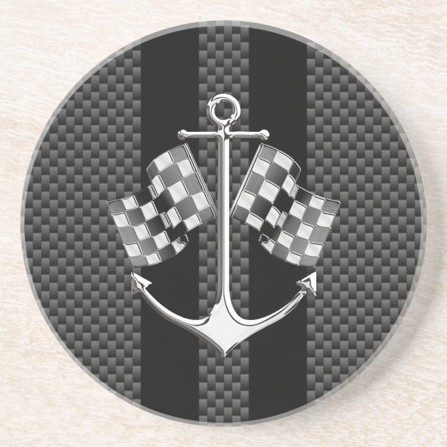 Boat Racing Nautical in Carbon Fiber Decor Drink Coaster (Front)