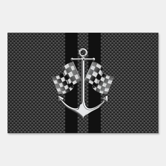 Boat Racing Nautical in Carbon Fiber Style Decor Sign (Front)