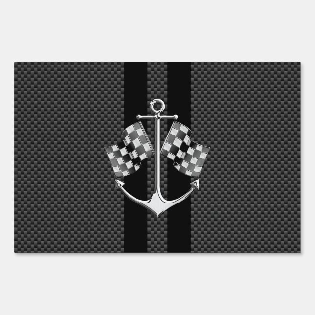Boat Racing Nautical in Carbon Fiber Style Yard Sign (Front)