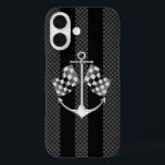 Boat Racing Nautical in Carbon Style iPhone 16 Case<br><div class="desc">A custom design for Boat Racing in a black Carbon Fiber like print nautical style. Sounds good, a great nautical device skin gift idea. The 3D chrome like rendering makes for a dynamic looking gift. Use the "Ask this Designer" link to contact us with your special design requests or for...</div>