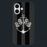 Boat Racing Nautical in Carbon Style iPhone 16 Case<br><div class="desc">A custom design for Boat Racing in a black Carbon Fiber like print nautical style. Sounds good, a great nautical device skin gift idea. The 3D chrome like rendering makes for a dynamic looking gift. Use the "Ask this Designer" link to contact us with your special design requests or for...</div>