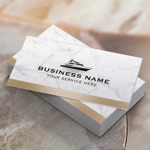 Boat Rental  Sales Modern Gold Border Marble Business Card