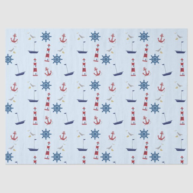  Boat Sailing Sailboats Anchor Lighthouse Nautical Tissue Paper (Front)