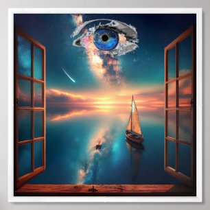 Boat Sailing Toward the Sunset – Serene Horizon Framed Art