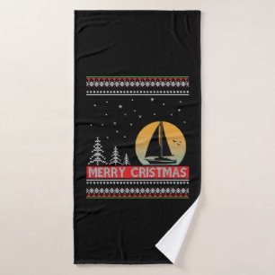 Boat Sailor Sailing Ugly Christmas Sailing Gift Bath Towel