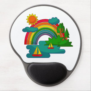 Boat travel landscape under sun clouds and rainbow gel mouse pad