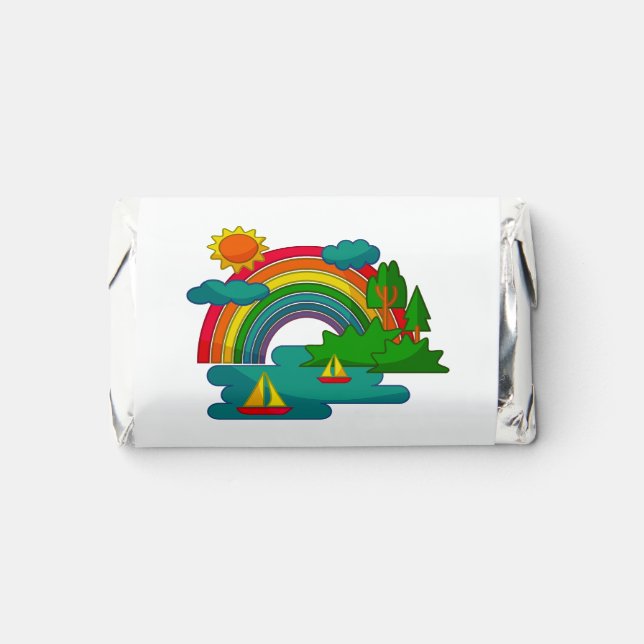 Boat travel landscape under sun clouds and rainbow hershey's miniatures (Front)