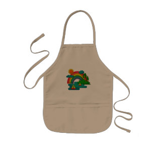 Boat travel landscape under sun clouds and rainbow kids' apron