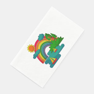 Boat travel landscape under sun clouds and rainbow paper guest towels