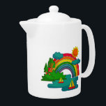 Boat travel landscape under sun clouds and rainbow teapot<br><div class="desc">Colorful landscape composition in cartoon style with boats sailing the river sun clouds and rainbow</div>