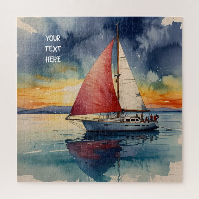 Boat watercolour on sea paint dripping jigsaw puzzle (Vertical)
