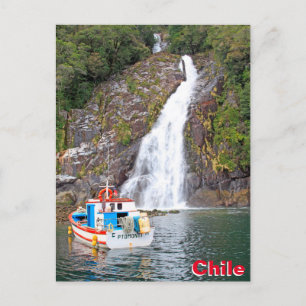 Boat & waterfall, Chile Postcard