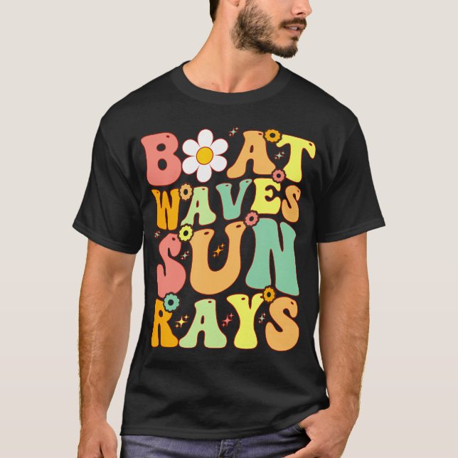 Boat Waves Sun Rays Beachwear Summer Vacation Trop T-Shirt (Front)