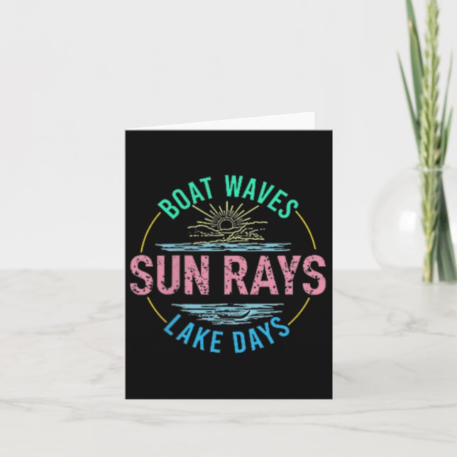 Boat Waves Sun Rays Lake Days Cute Retro 70s Summe Card (Front)