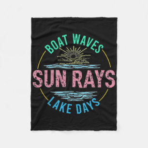 Boat Waves Sun Rays Lake Days Cute Retro 70s Summe Fleece Blanket
