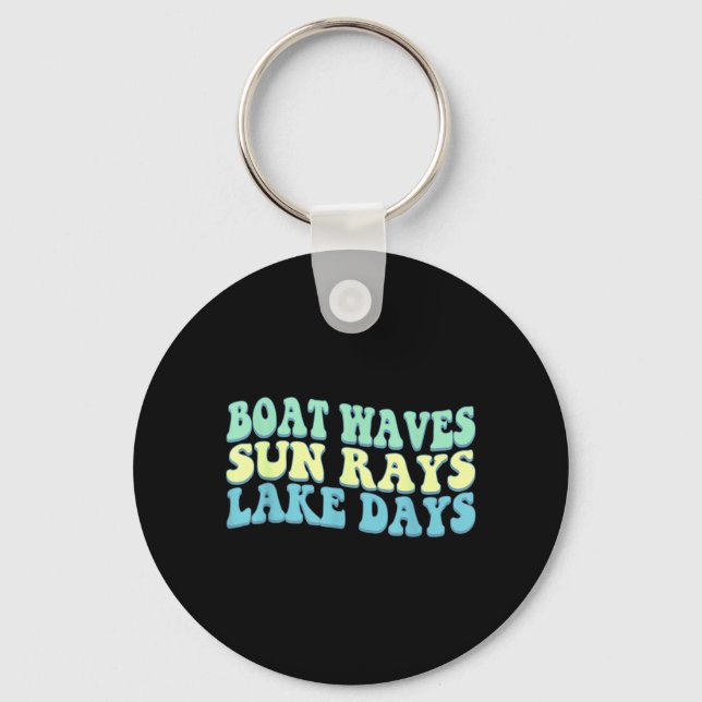 Boat Waves Sun Rays Lake Days Funny Retro Summer Keychain (Front)