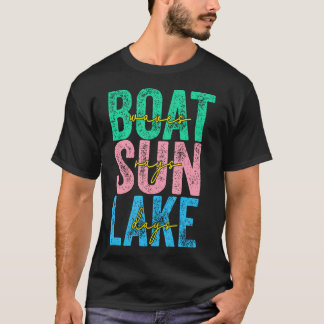 Boat Waves Sun Rays Lake Days Retro Beach Summer T-Shirt