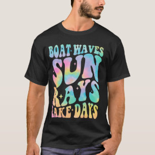 Boat Waves Sun Rays Lake Days Retro Summer Vacatio T-Shirt