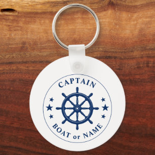 Boat Wheel Helm Stars Captain Name Photo Back Wt Keychain