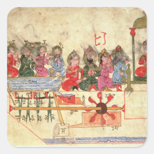 Boat with Automata, illustration Square Sticker